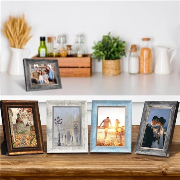 5x7 Picture Frames Set of 4 Rustic Retro Photo Frame Tempered Glass Wall Mount - Picture 2 of 6